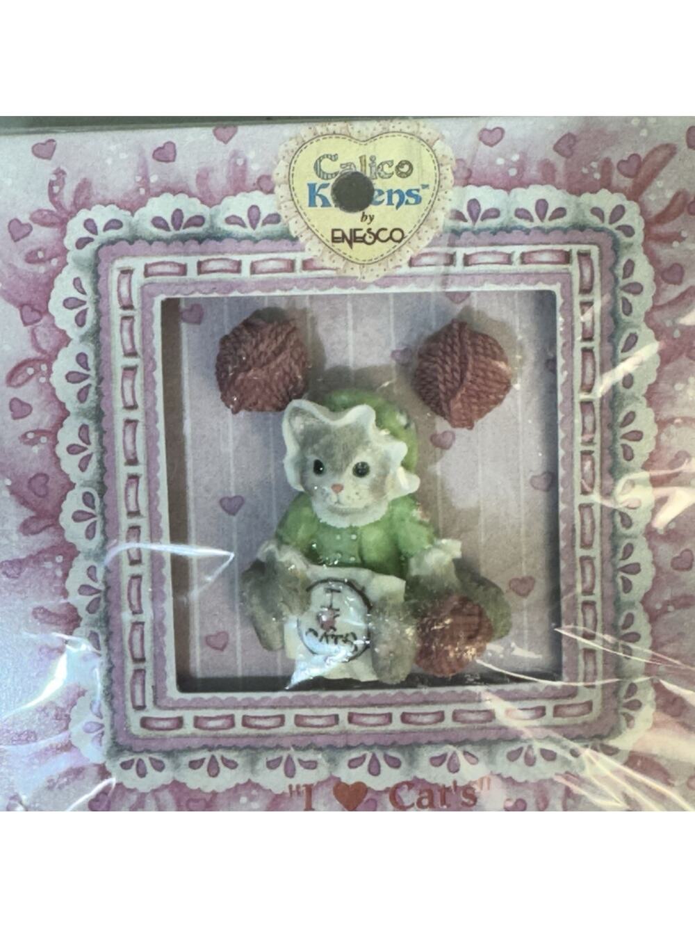 Calico Kittens By Enesco "I love Cats" Lapel Pin Figure & Earring Set 1996 VTG